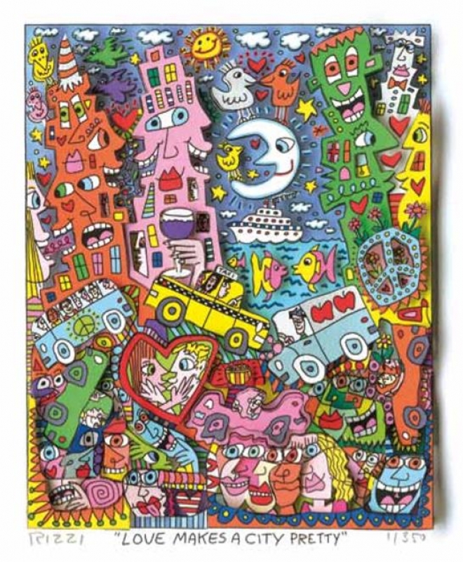 James Rizzi - James Rizzi RIZZI10277 "LOVE MAKES A CITY PRETTY" 20 x 16 cm