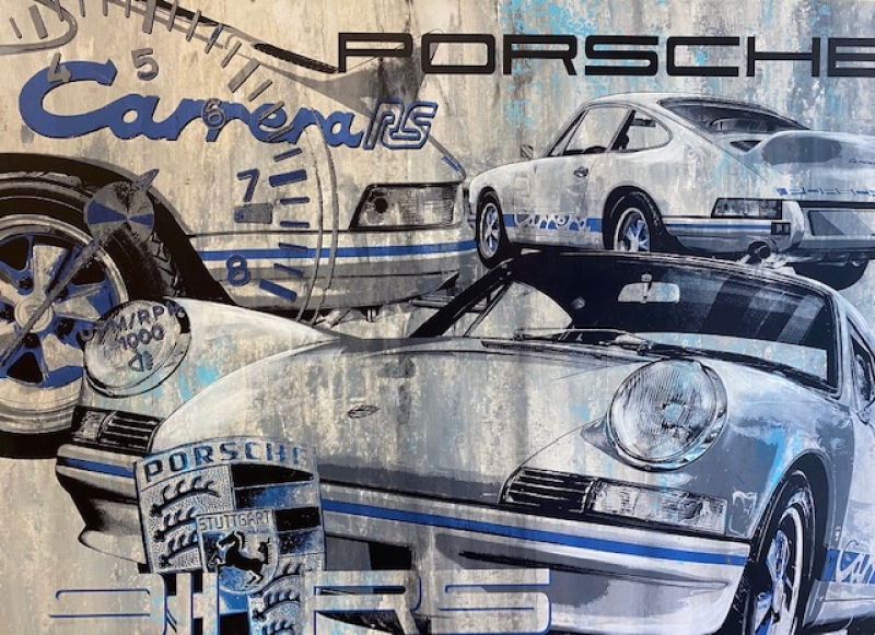Porsche blauer Schriftzug